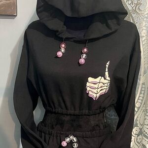 Black cropped hoodie and matching sweatshirt skirt size S/M